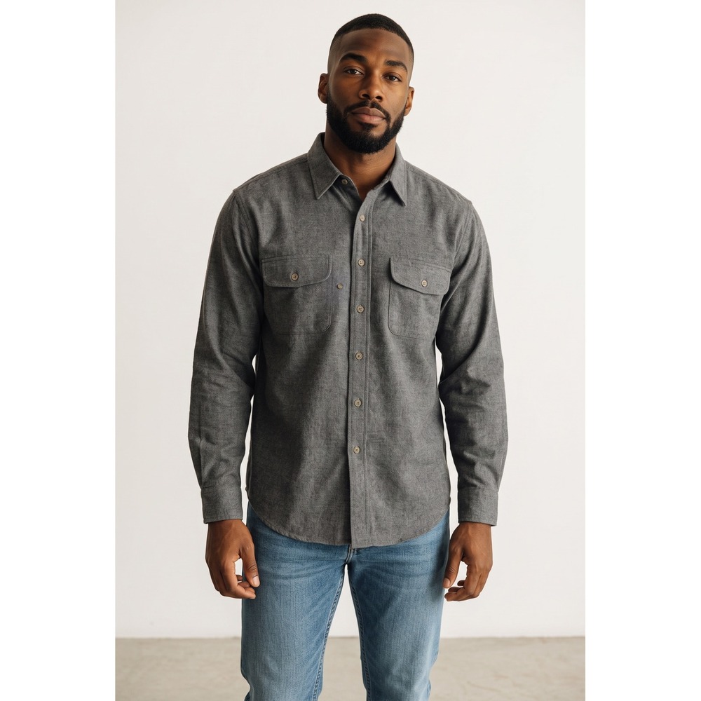 Bugle Boy Mens XL Gray Long Sleeve Button Down Flannel Style Shirt Two Pocket